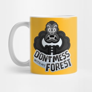 Furious black gorilla warning about not messing with his forest Mug